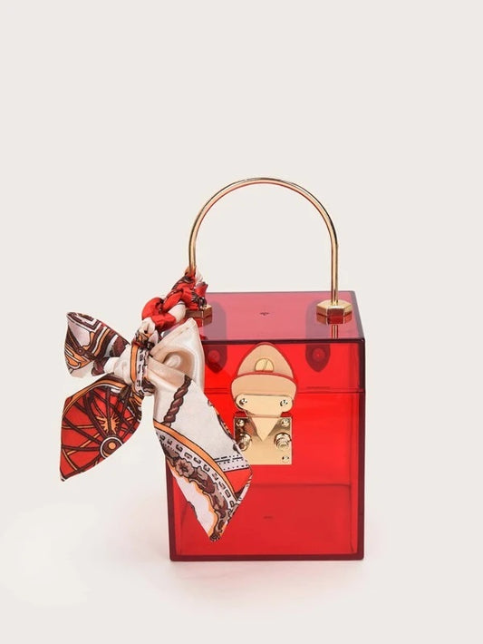 CM-BGS511270 Women Casual Seoul Style Mini Twilly Scarf Decor Satchel Bag - Red