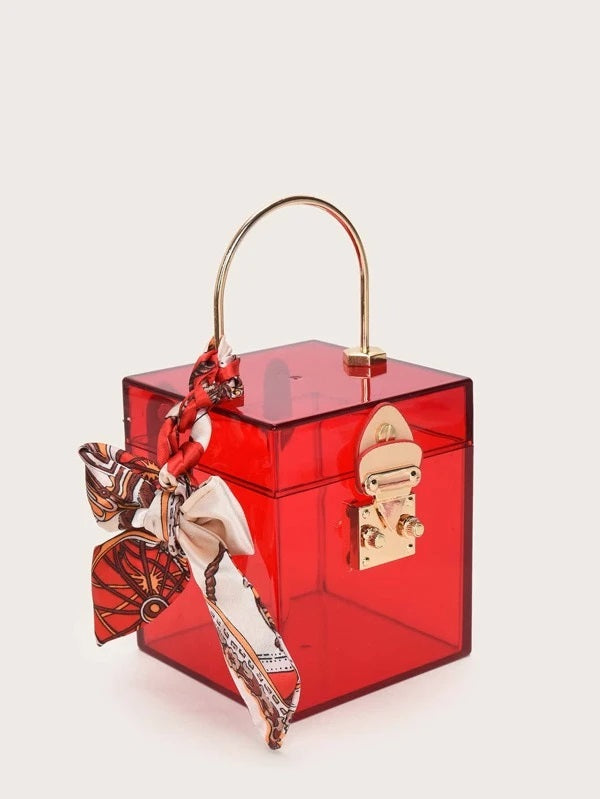CM-BGS511270 Women Casual Seoul Style Mini Twilly Scarf Decor Satchel Bag - Red