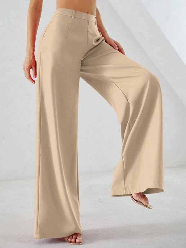 CM-BS512626 Women Elegant Seoul Style High Waist Pocket Side Wide Leg Pants - Khaki