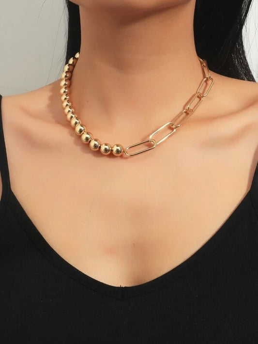 CM-AXS514415 Women Trendy Seoul Style Round Ball Decor Necklace - Gold