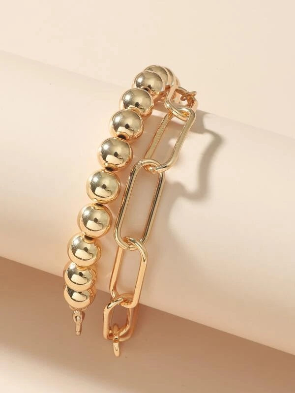 CM-AXS514415 Women Trendy Seoul Style Round Ball Decor Necklace - Gold