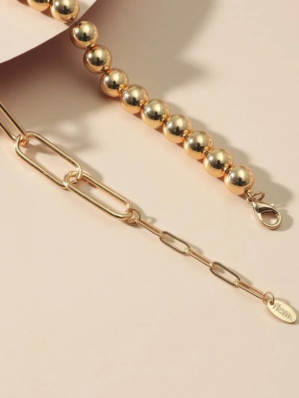 CM-AXS514415 Women Trendy Seoul Style Round Ball Decor Necklace - Gold