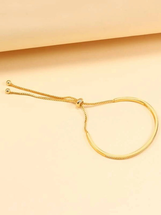 CM-AXS521678 Women Trendy Seoul Style Rhinestone Detail Bracelet - Gold