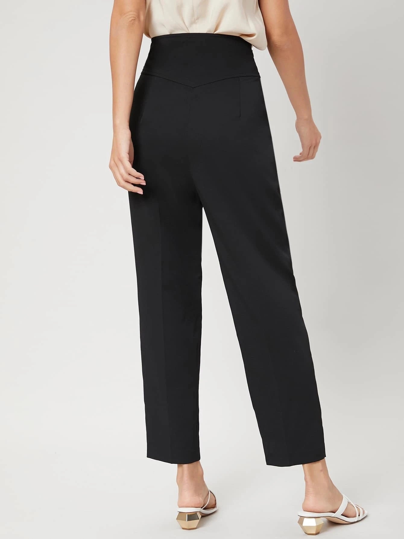 CM-BS413900 Women Elegant Seoul Style High Waist Talored Cropped Pants - Black