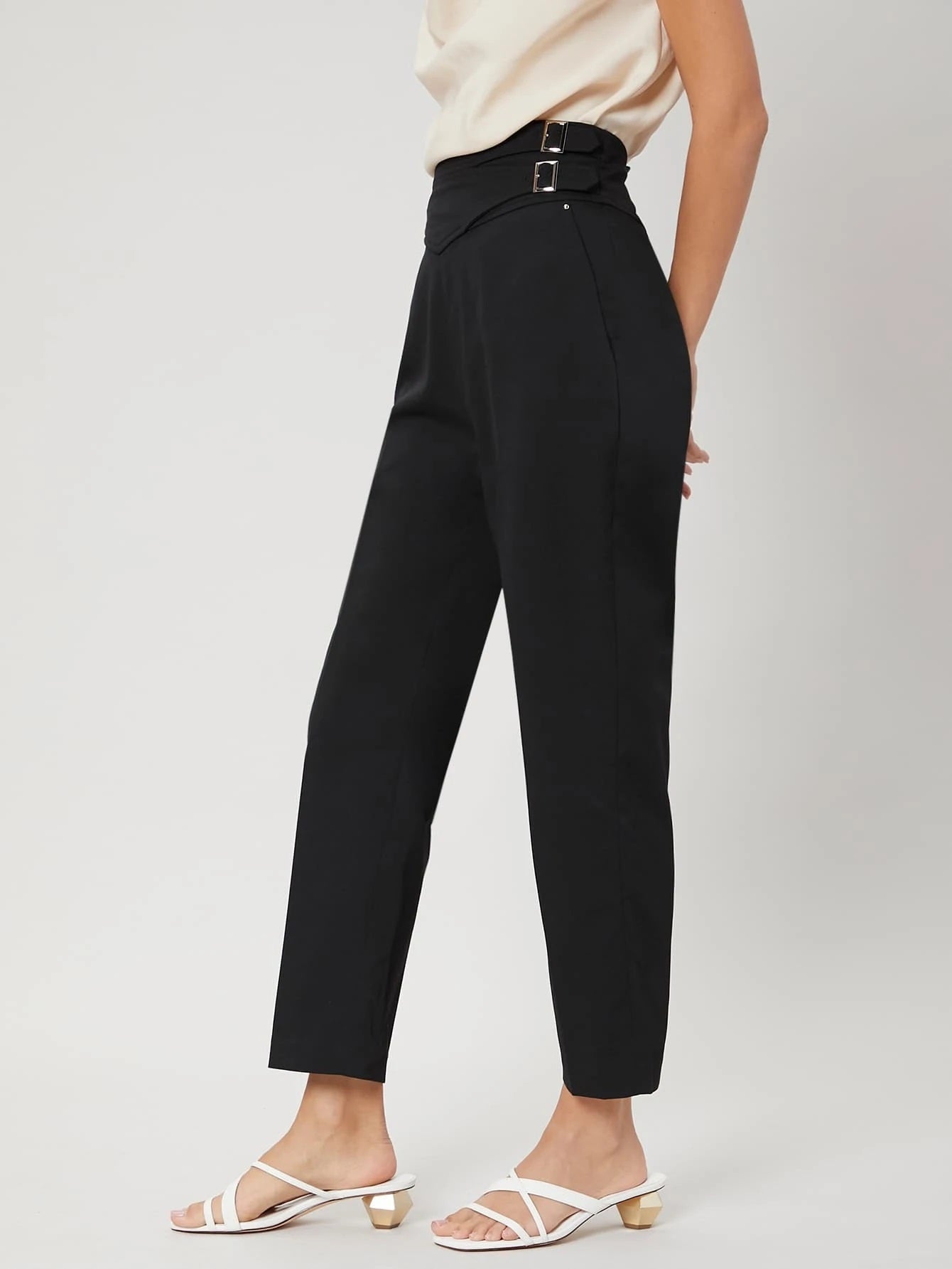 CM-BS413900 Women Elegant Seoul Style High Waist Talored Cropped Pants - Black