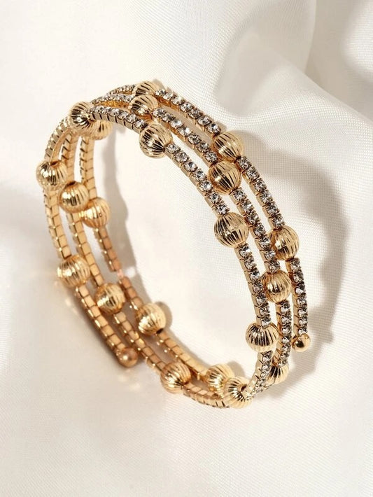 CM-AXS526199 Women Trendy Seoul Style Rhinestone Decor Layered Bracelet