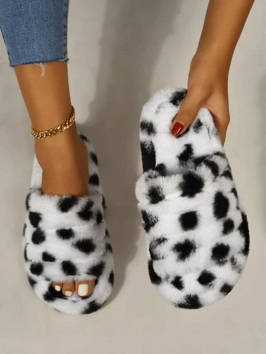 CM-SHS526506 Women Trendy Seoul Style Allover Graphic Fluffy Slippers - White
