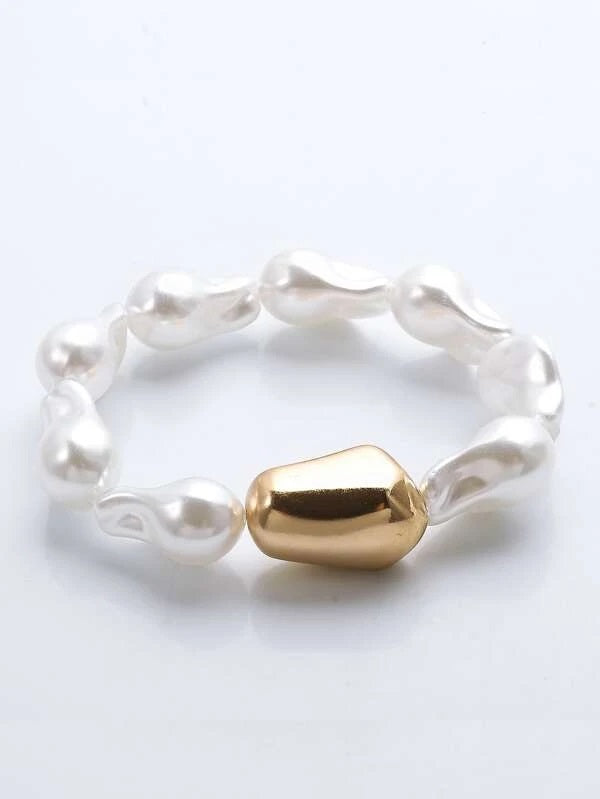 CM-AXS527709 Women Trendy Seoul Style Faux Pearl Decor Bracelet