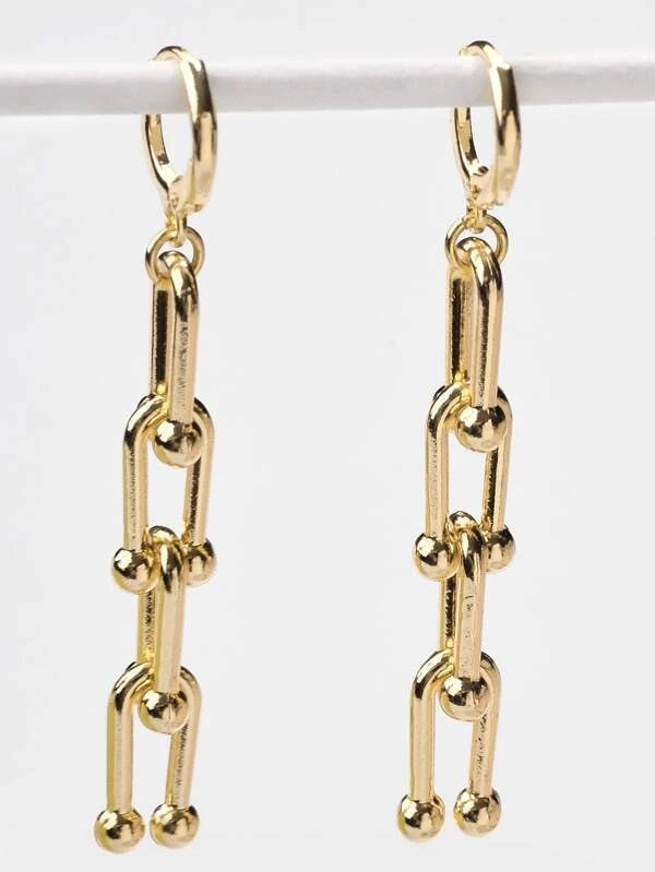CM-AXS528097 Women Trendy Seoul Style Chain Design Drop Earrings - Gold