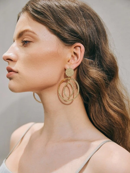 CM-AXS326901 Women Trendy Seoul Style Geometric Drop Earrings - Gold