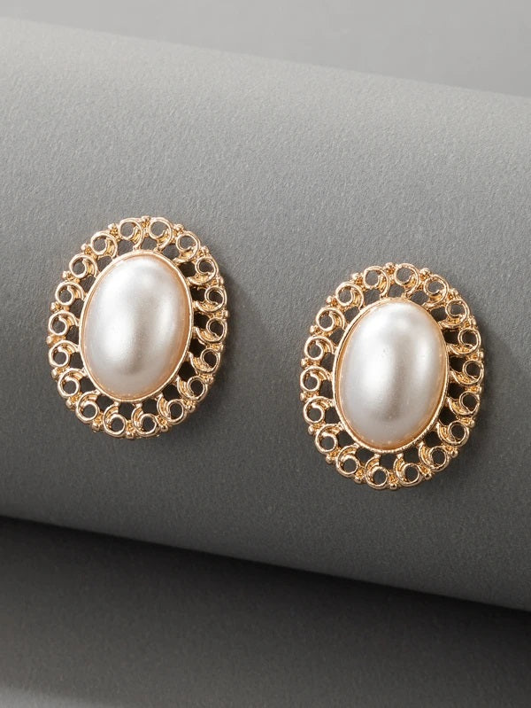 CM-AXS601468 Women Trendy Seoul Style Faux Pearl Decor Earrings - Gold