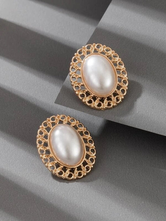 CM-AXS601468 Women Trendy Seoul Style Faux Pearl Decor Earrings - Gold