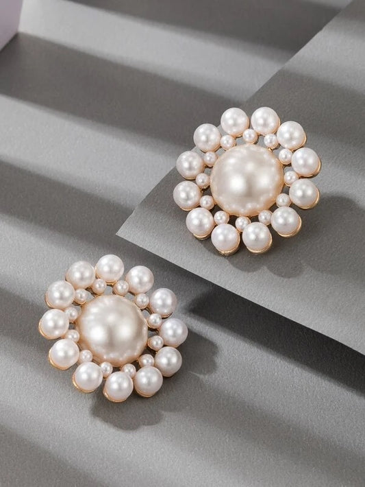 CM-AXS602466 Women Trendy Seoul Style Faux Pearl Stud Earrings - White