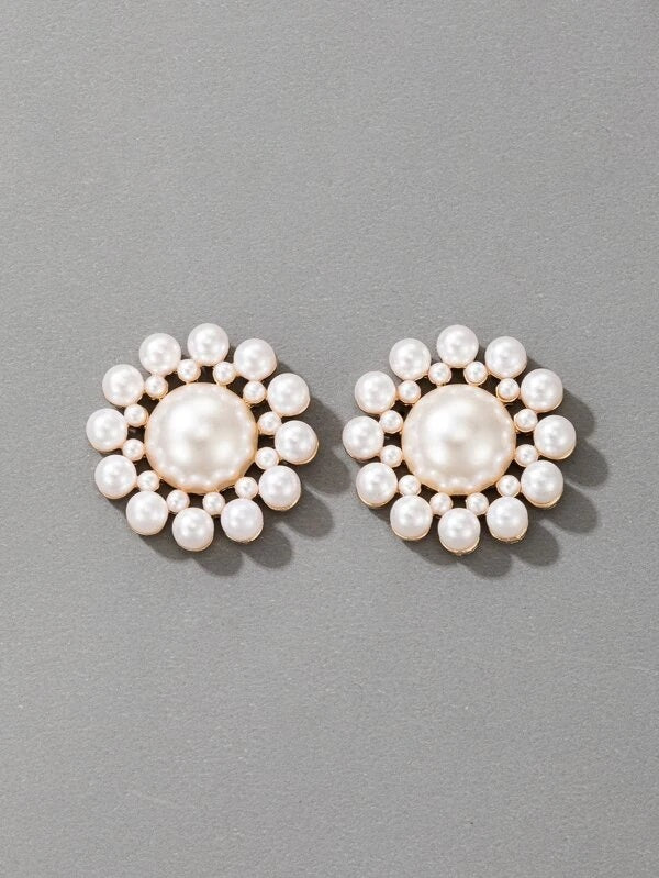 CM-AXS602466 Women Trendy Seoul Style Faux Pearl Stud Earrings - White