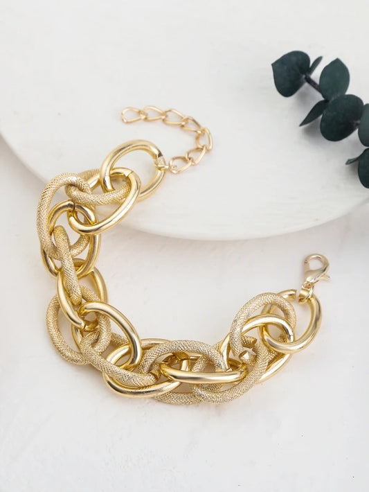 CM-AXS603531 Women Trendy Seoul Style Chunky Link Bracelet - Gold