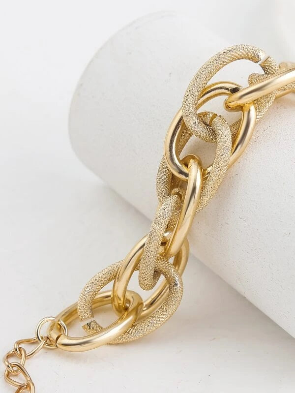 CM-AXS603531 Women Trendy Seoul Style Chunky Link Bracelet - Gold