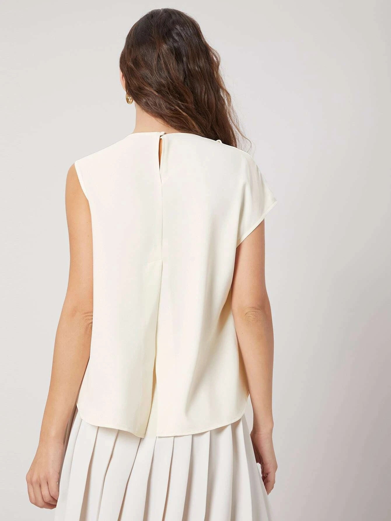 CM-TS422144 Women Elegant Seoul Style Sleeveless Gathered Asymmetrical Top - Beige