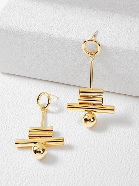 CM-AXS521665 Women Trendy Seoul Style 14K Gold Pated Link Tube Drop Earrings
