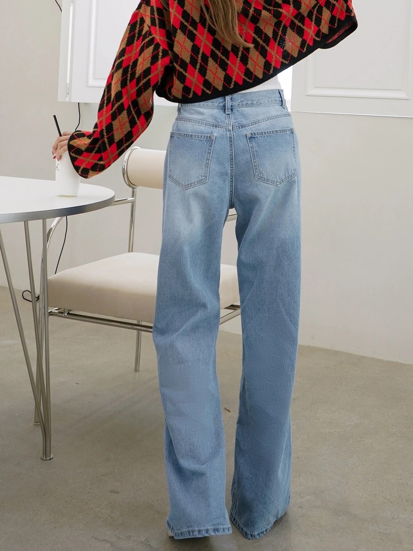 CM-BS608171 Women Casual Seoul Style Light Wash High Waist Split Straight Leg Jeans