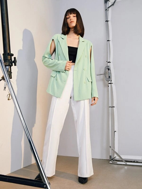 CM-CS515723 Women Elegant Seoul Style Lapel Neck Cut Out Double Breasted Blazer - Mint Green