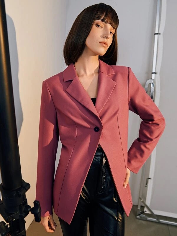 CM-CS514717 Women Elegant Seoul Style Long Sleeve Single Button Solid Blazer - Dusty Pink