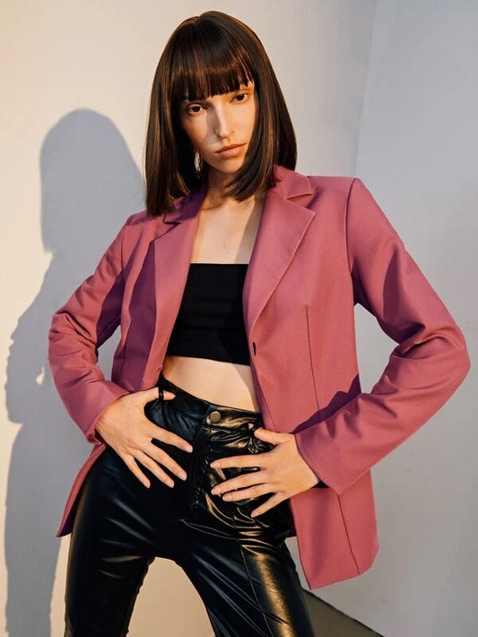 CM-CS514717 Women Elegant Seoul Style Long Sleeve Single Button Solid Blazer - Dusty Pink