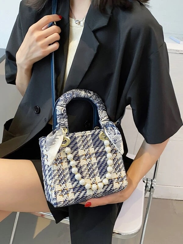 CM-BGS972237 Women Casual Seoul Style Faux Pearls Decor Satchel Bag