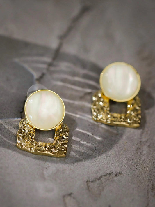 CM-AXS513247 Women Trendy Seoul Style 14K Gold Plated Textured Metal Earrings