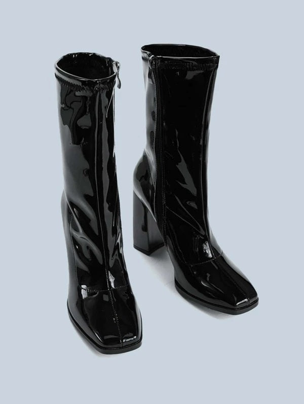 CM-SHS742112 Women Casual Seoul Style Minimalist Side Zipper Chunky Classic Boots