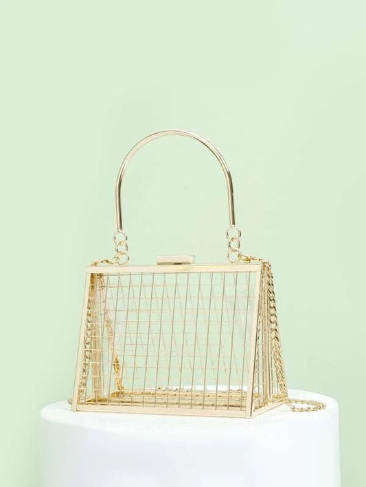 CM-BGS116083 Women Elegant Seoul Style Clear Chain Clutch Bag - Gold