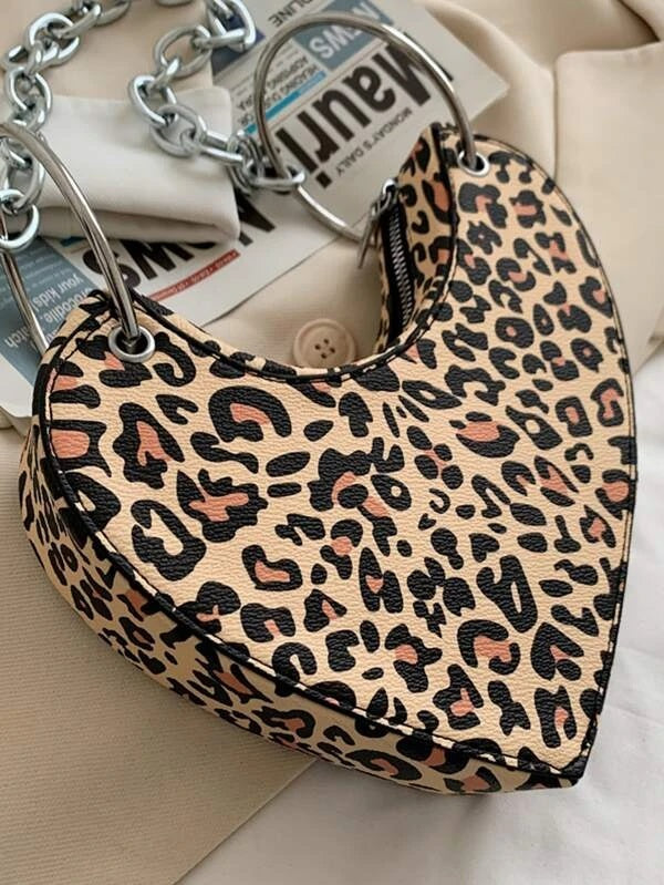 CM-BGS230370 Women Trendy Seoul Style Leopard Graphic Chain Novelty Bag