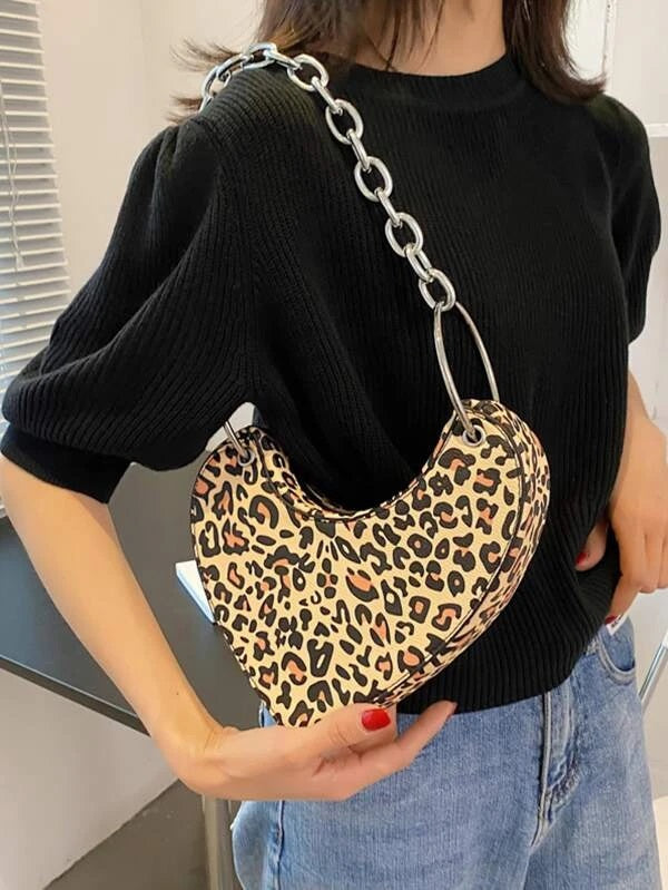 CM-BGS230370 Women Trendy Seoul Style Leopard Graphic Chain Novelty Bag