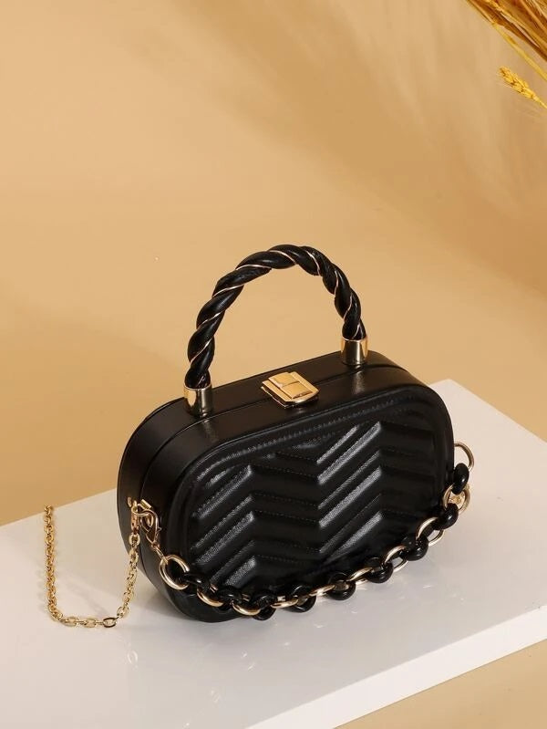 CM-BGS489944 Women Casual Seoul Style Chevron Box Bag - Black