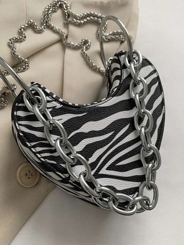 CM-BGS631863 Women Casual Seoul Style Zebra Striped Pattern Chain Novelty Bag