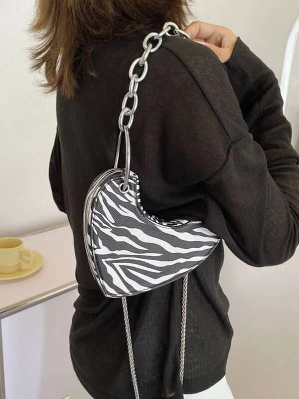 CM-BGS631863 Women Casual Seoul Style Zebra Striped Pattern Chain Novelty Bag