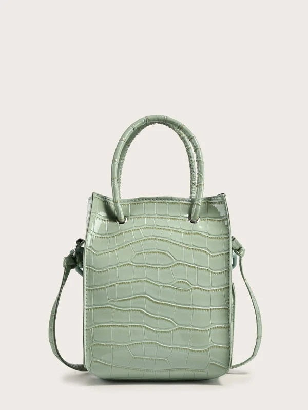 CM-BGS205099 Women Casual Seoul Style Croc Embossed Bag Set - Green