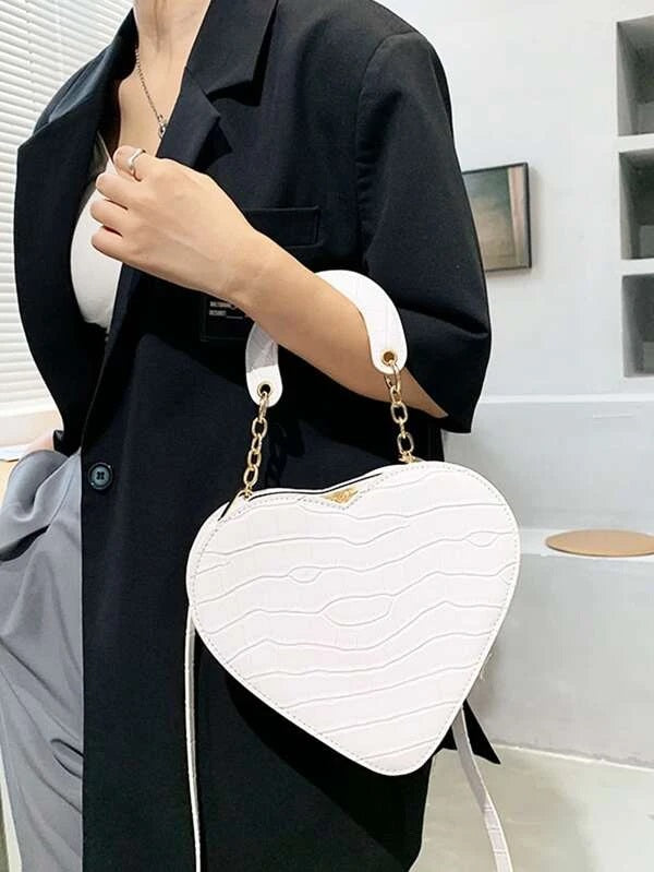 CM-BGS585750 Women Casual Seoul Style Croc Decor Heart Shape Satchel Bag