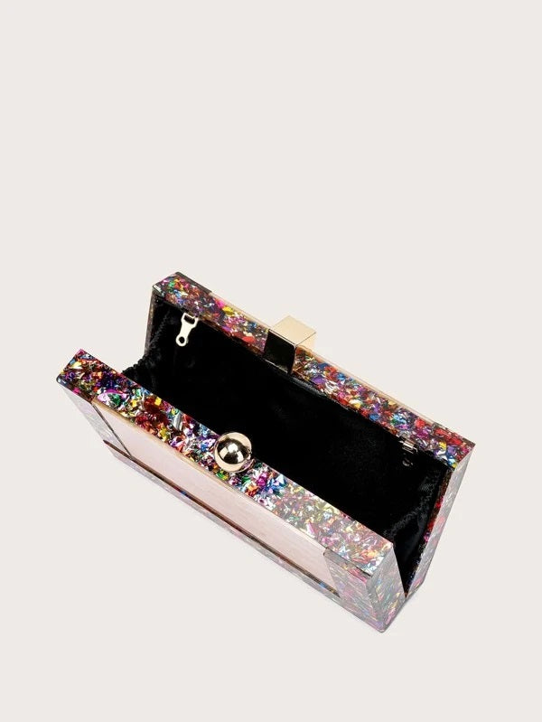 CM-BGS285465 Women Elegant Seoul Style Colorblock Glitter Box Bag