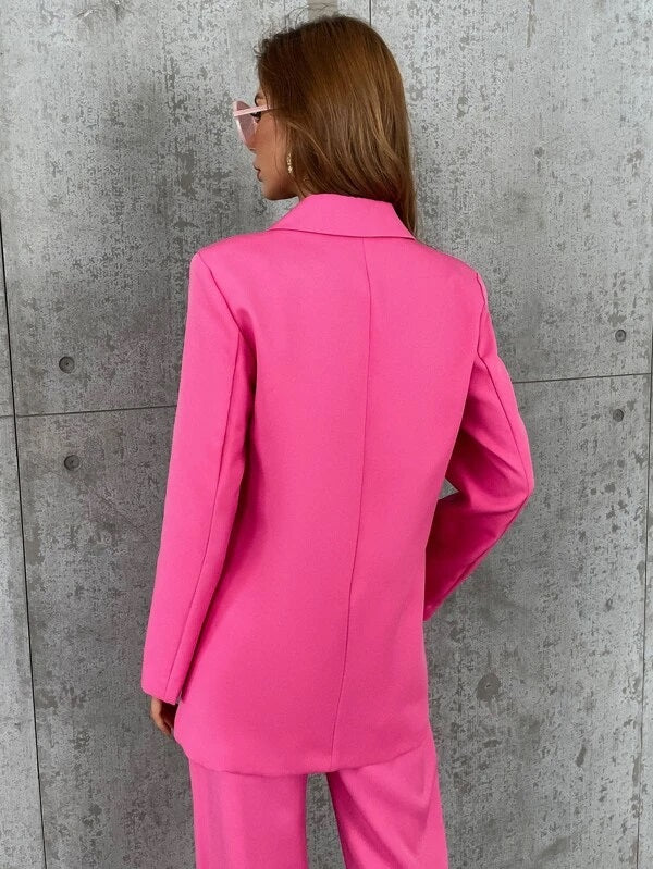 CM-CS925586 Women Elegant Seoul Style Solid Pocket Front Single Breasted Blazer - Hot Pink