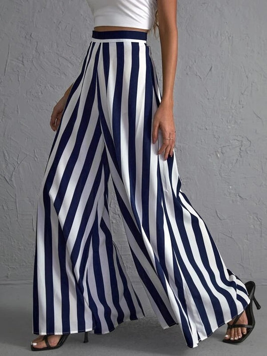 CM-BS851576 Women Casual Seoul Style High Waist Vertical Stripe Wide Leg Pants