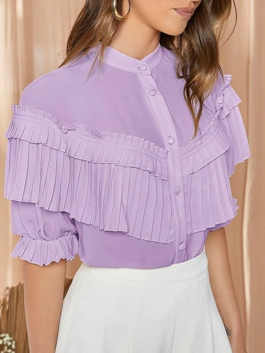 CM-TS641410 Women Elegant Seoul Style Flounce Sleeve Layered Detail Blouse - Purple