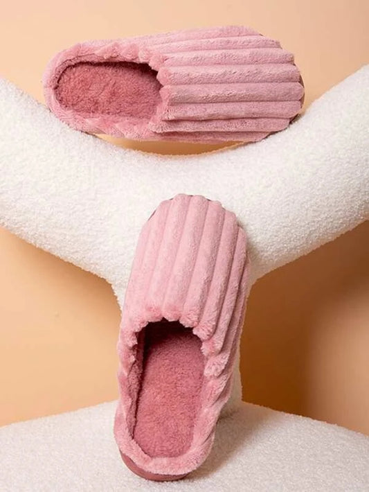 CM-SHS569532 Women Trendy Seoul Style Textured Fluffy Bedroom Slippers - Dusty Pink