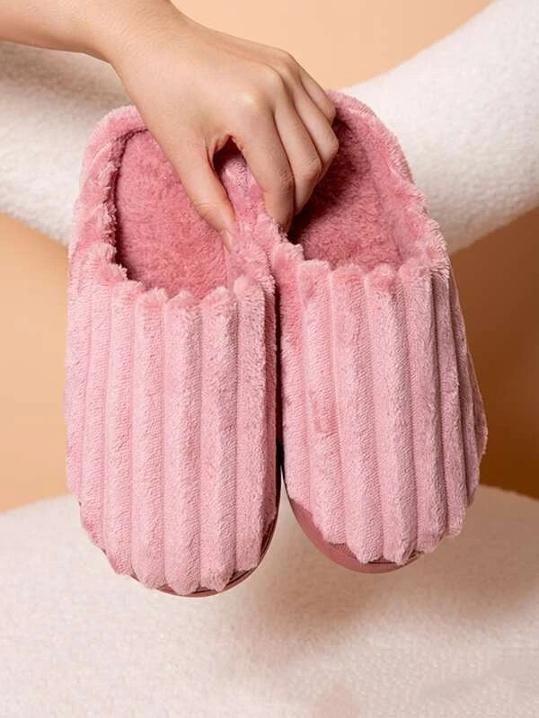 CM-SHS569532 Women Trendy Seoul Style Textured Fluffy Bedroom Slippers - Dusty Pink