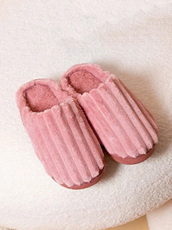 CM-SHS569532 Women Trendy Seoul Style Textured Fluffy Bedroom Slippers - Dusty Pink