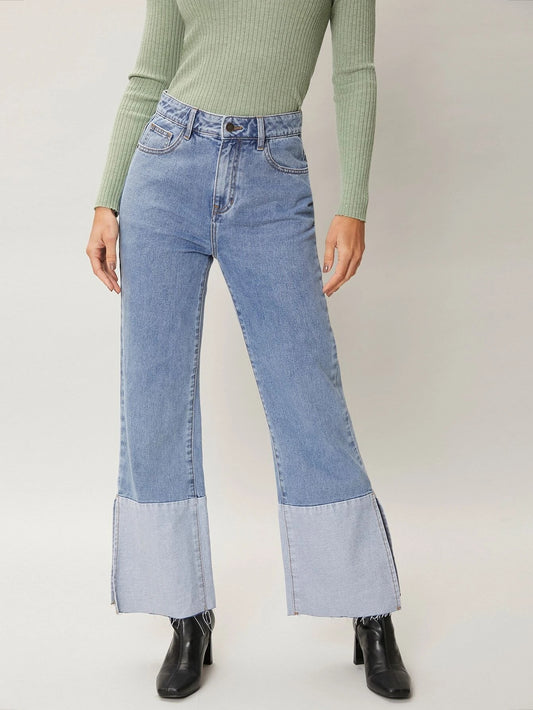 CM-BS435338 Women Casual Seoul Style Light Wash Flare Leg Jeans