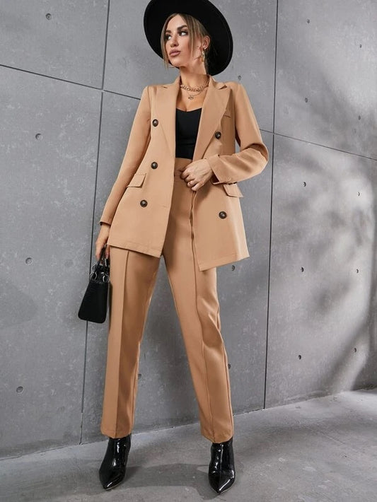 CM-SS715515 Women Elegant Seoul Style Lapel Neck Double Breasted Blazer With Pants - Set