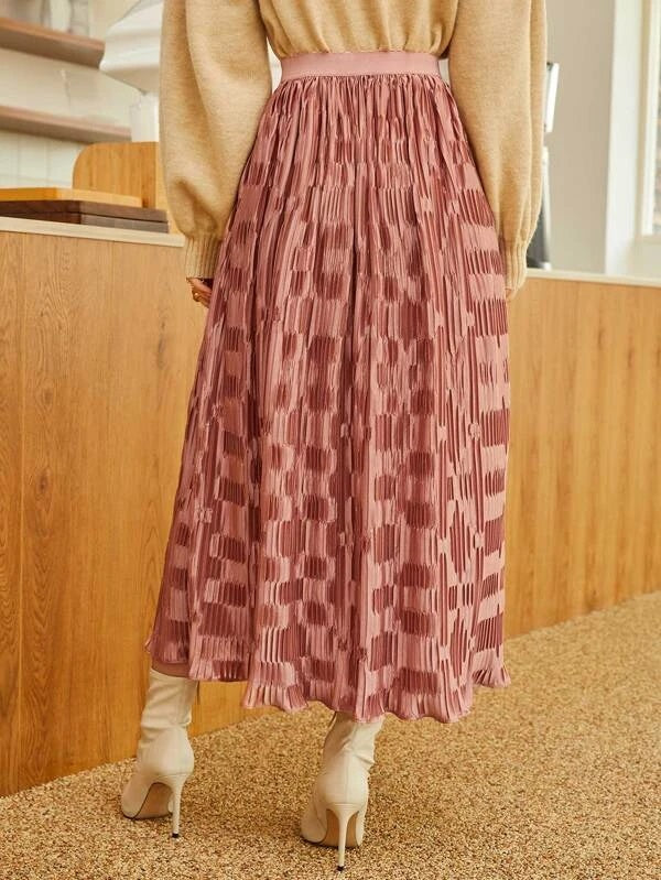 CM-BS545536 Women Elegant Seoul Style High Waist Textured Skirt - Coral Pink