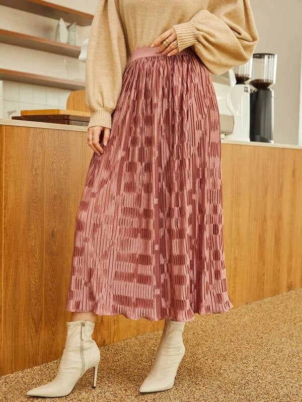 CM-BS545536 Women Elegant Seoul Style High Waist Textured Skirt - Coral Pink