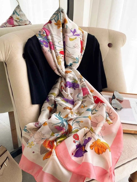 CM-AXS844778 Women Trendy Seoul Style Floral Pattern Scarf