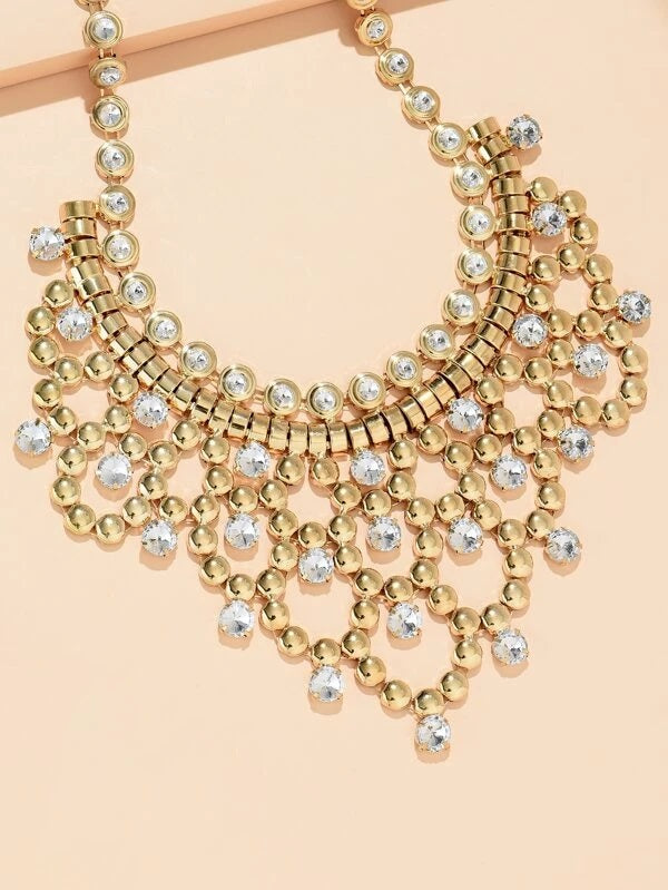 CM-AXS500250 Women Trendy Seoul Style Rhinestone Decor Necklace - Gold